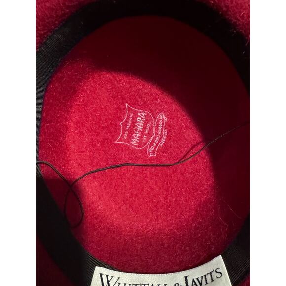 Whittall & Javits Red Wool Felt Hat‎ Black Bow Statement Elegant Derby Church